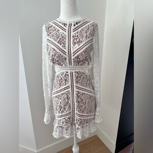 White nude illusion lace dress